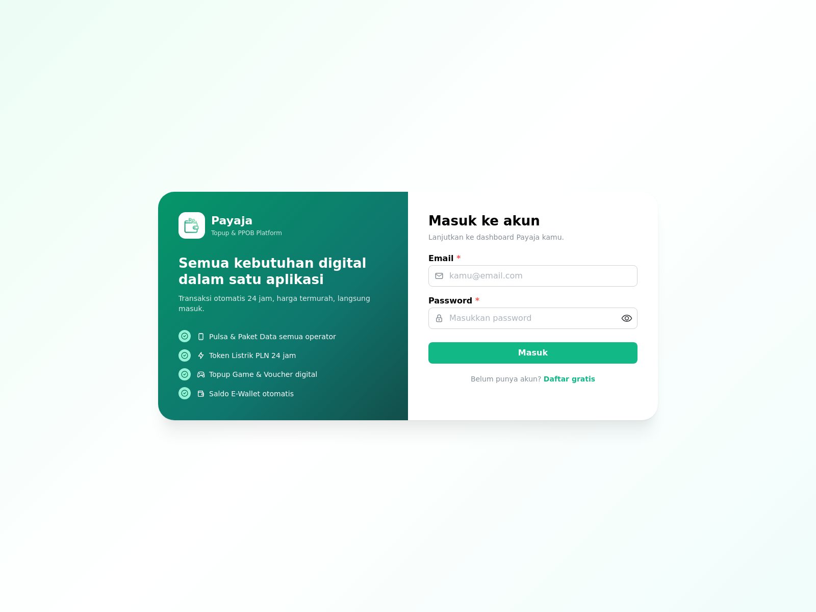 Payaja — platform PPOB & top-up digital