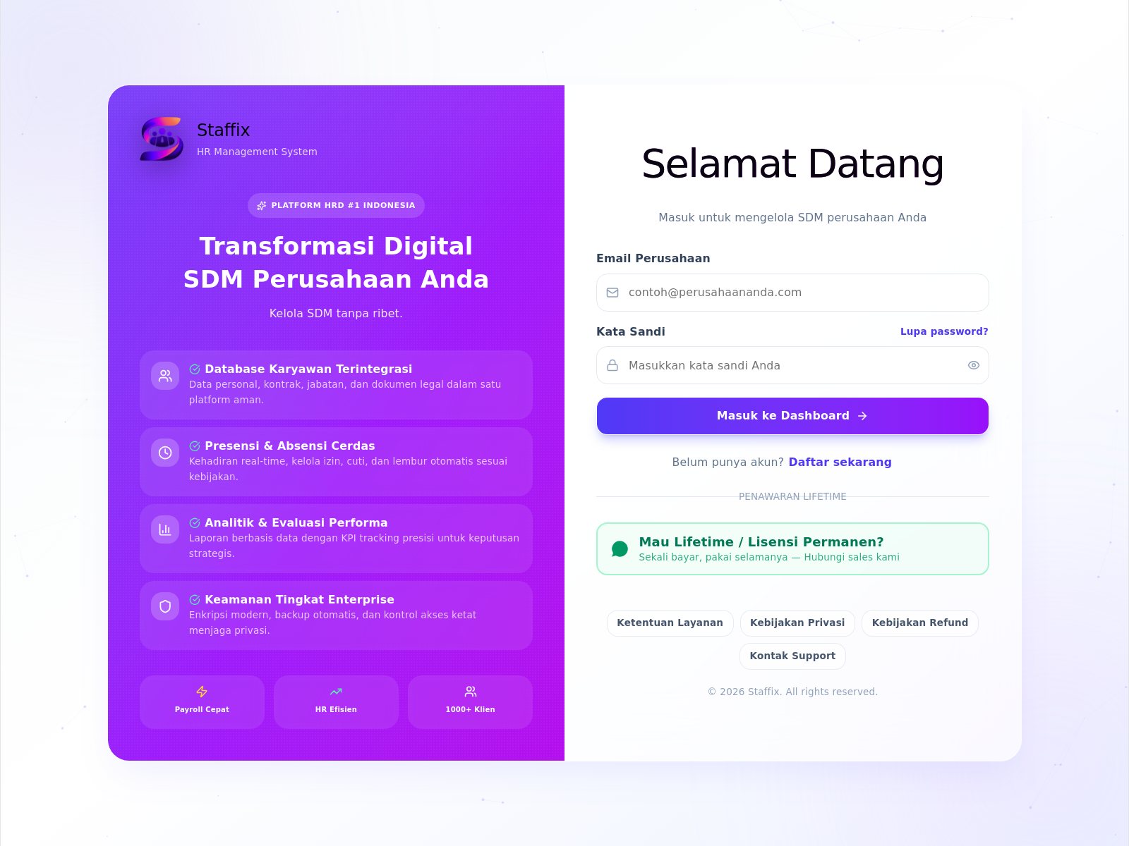 Staffix — sistem manajemen SDM (HRIS) berbasis web